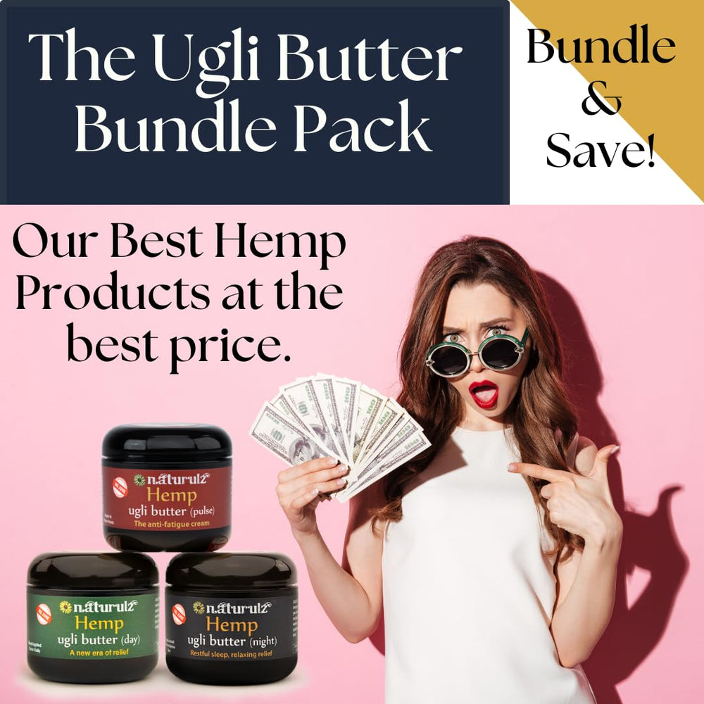 Naturulz Ugli Butter Pulse ingredients close-up with green tea and adaptogens