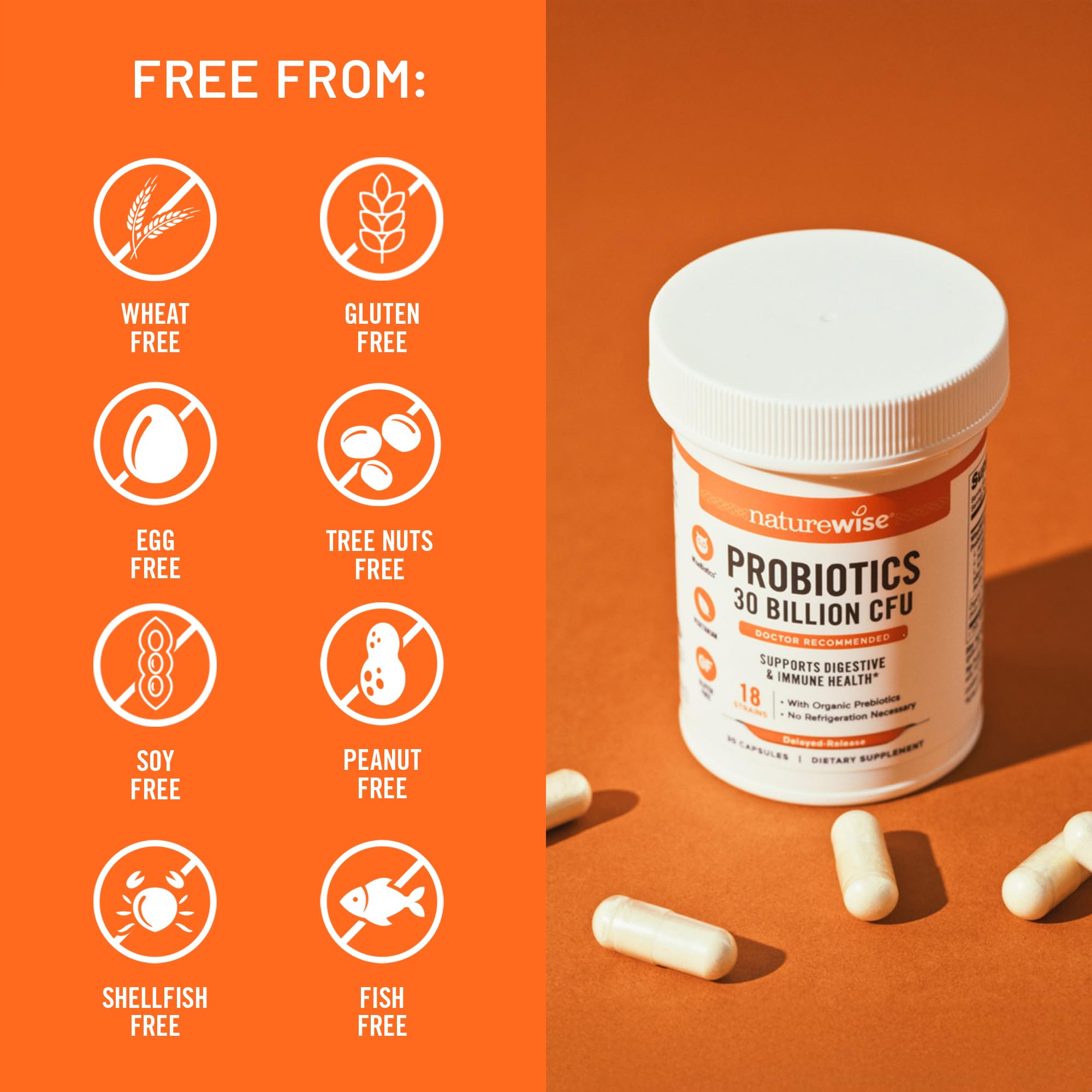 Gluten‑free badge on NatureWise Max Probiotics package