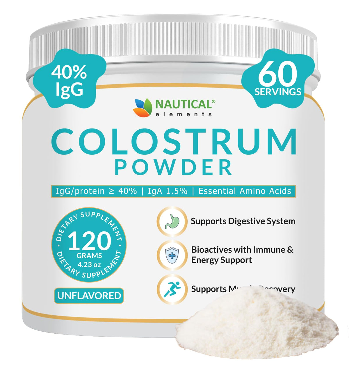 Nautical Elements Colostrum Powder first milking focus, premium quality and neutral blending.