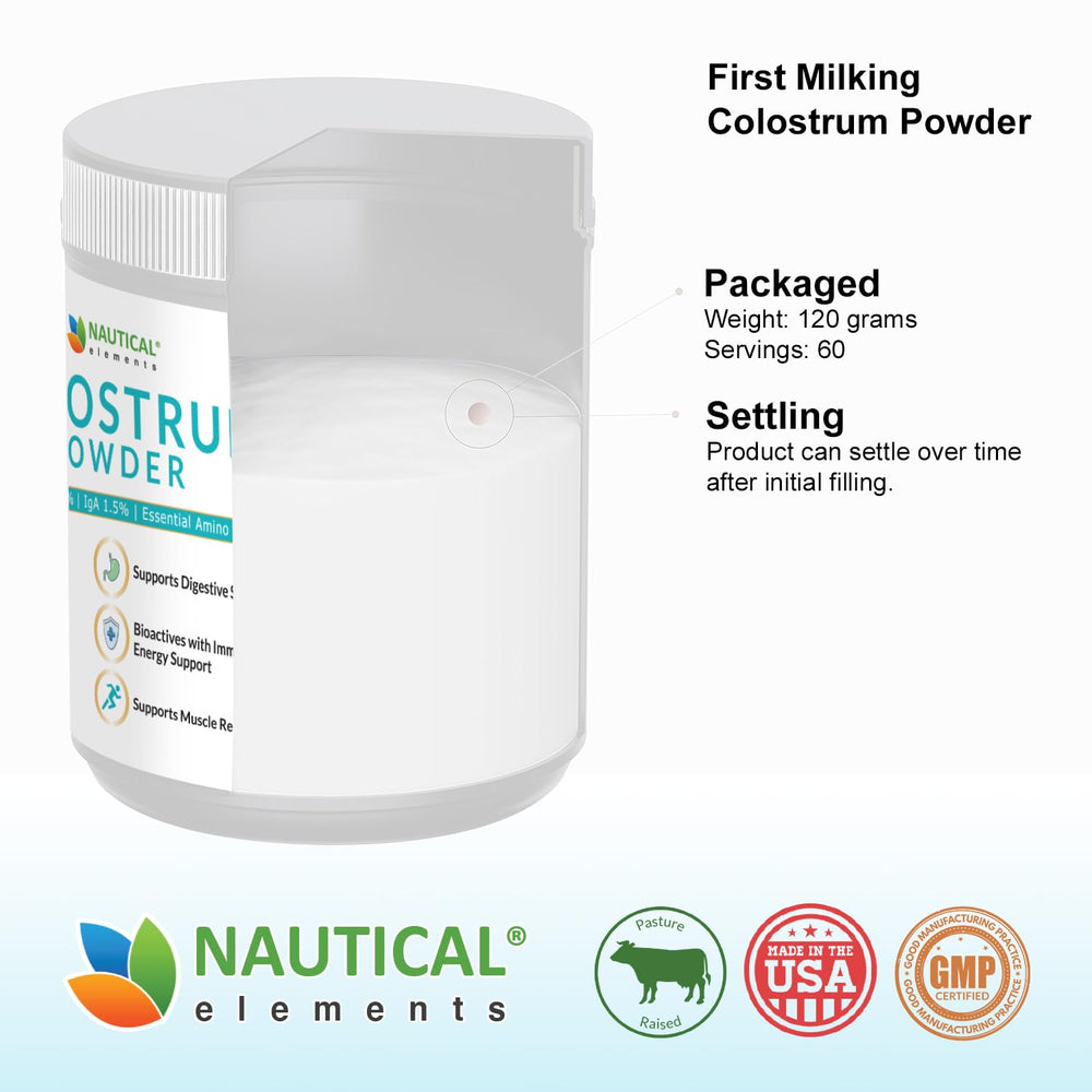 Nautical Elements Colostrum Powder unflavored variant ready to blend into foods.