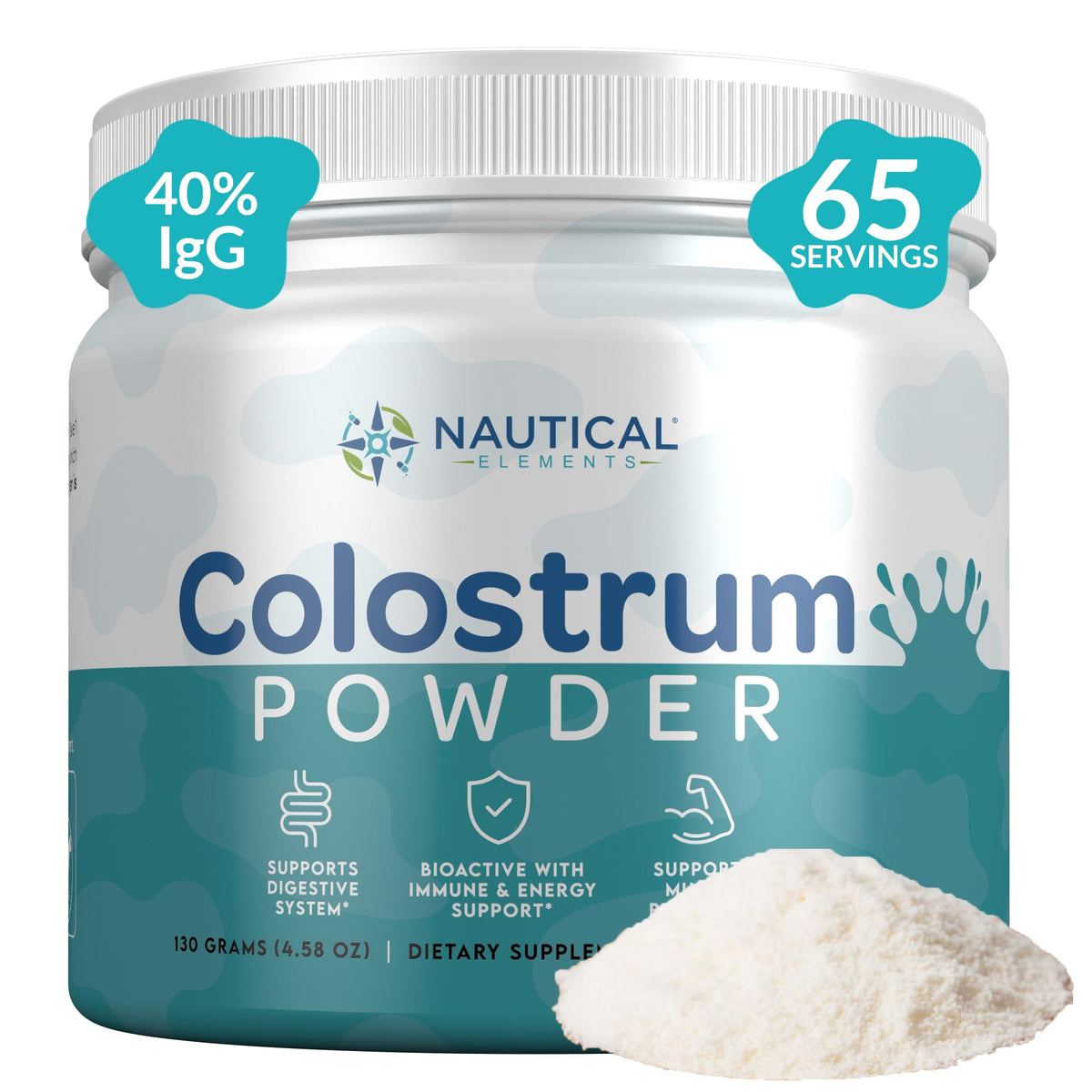 Nautical Elements Pure Colostrum Powder 130g jar for daily use.
