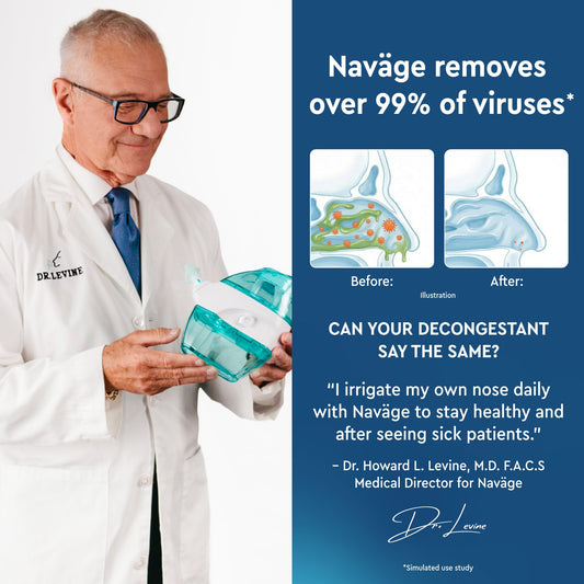 Naväge nose cleaner shown with chamber in use for efficient nasal flushing