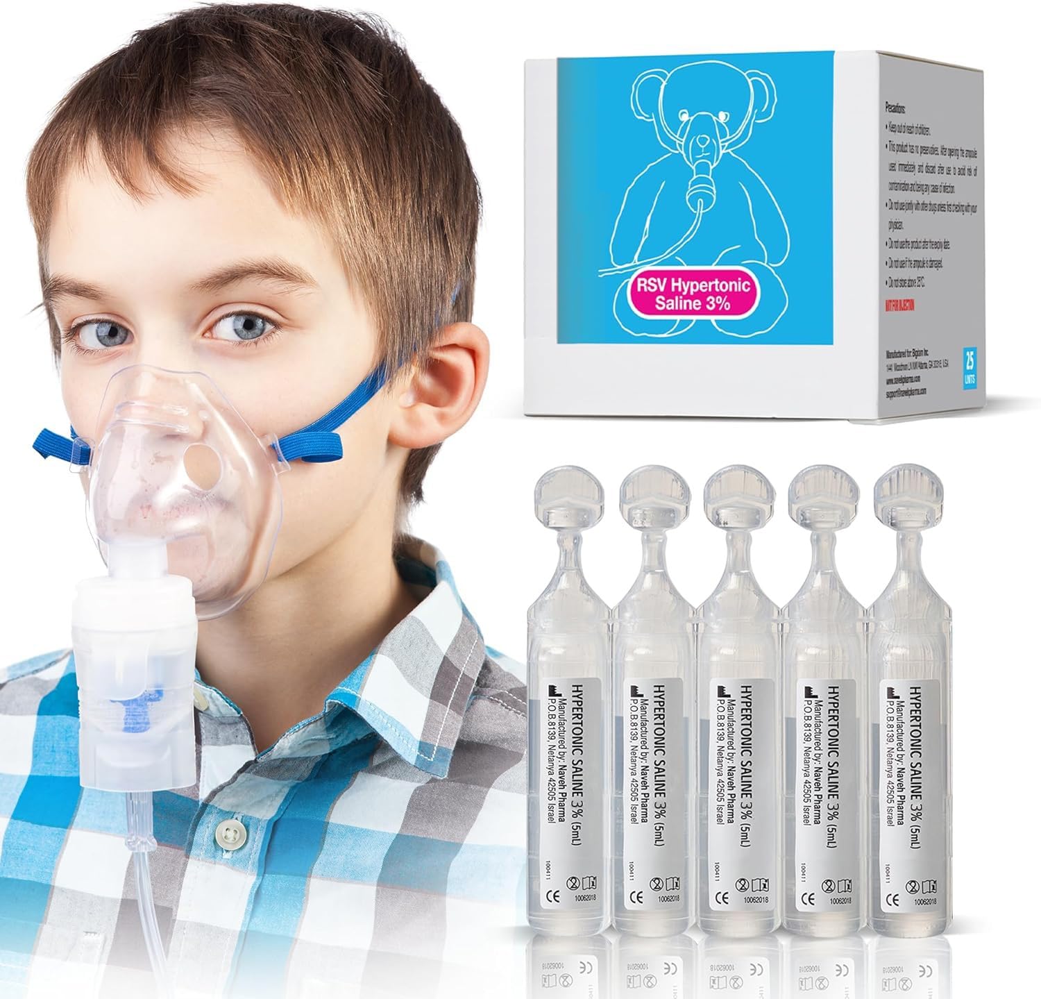 NAVEH PHARMA 3% saline nebulizer for kids supports clear airways.