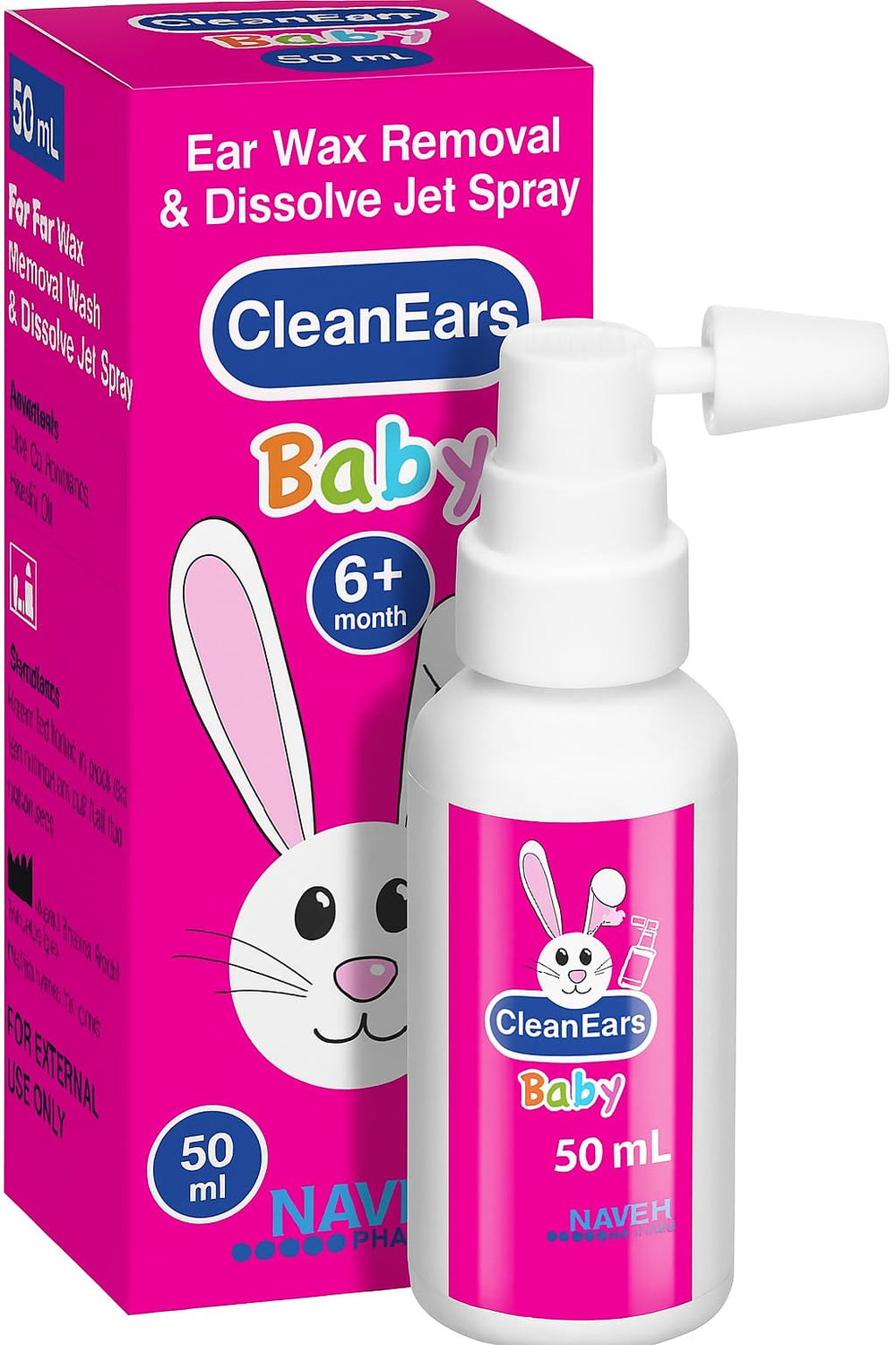 Naveh Pharma CleanEars Baby spray in action for easy, at-home ear wax management.