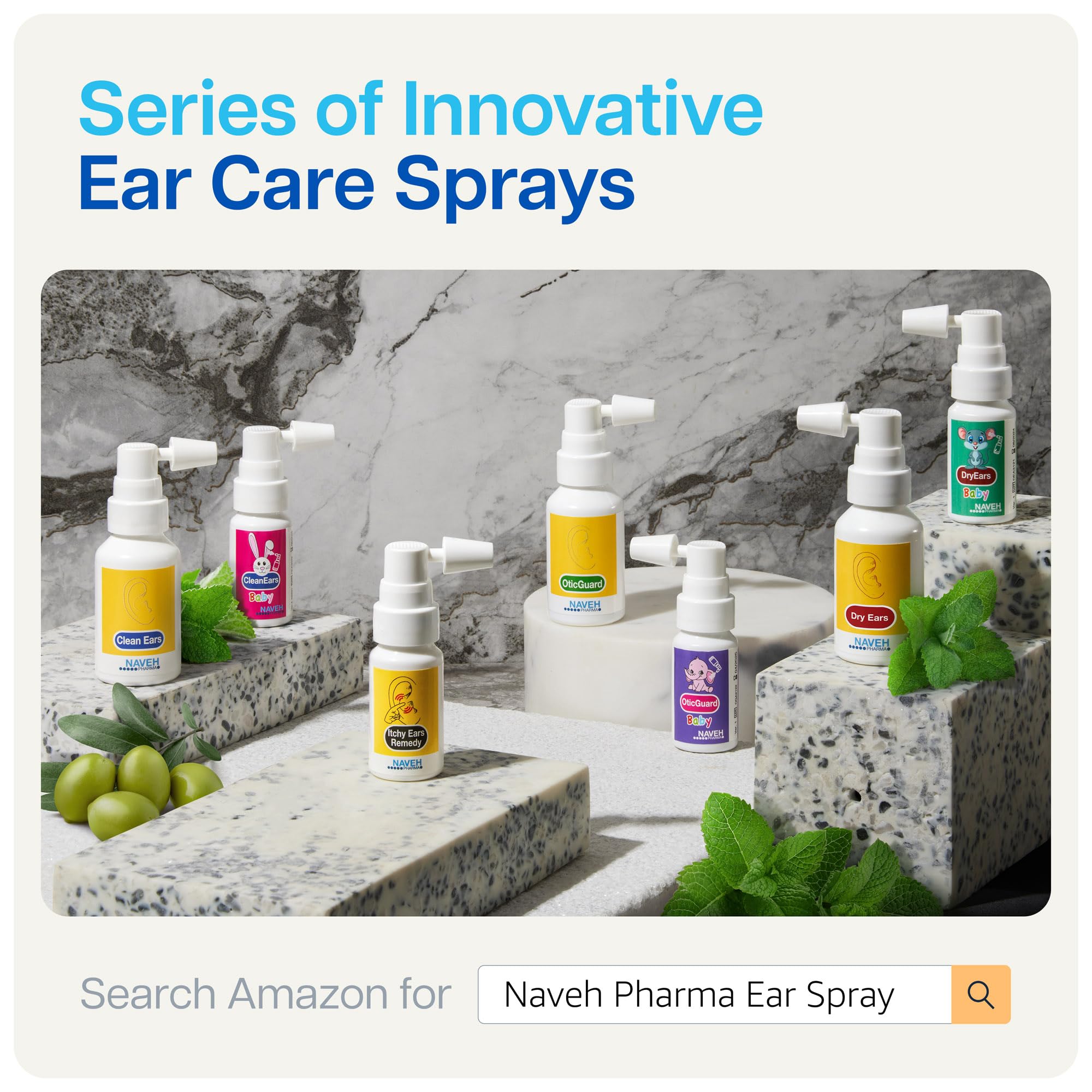 NAVEH PHARMA Herbal oil blend visuals emphasize 12 oils and glycerin.
