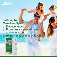 NAVEH PHARMA Saffrox label packaging highlights natural saffron.