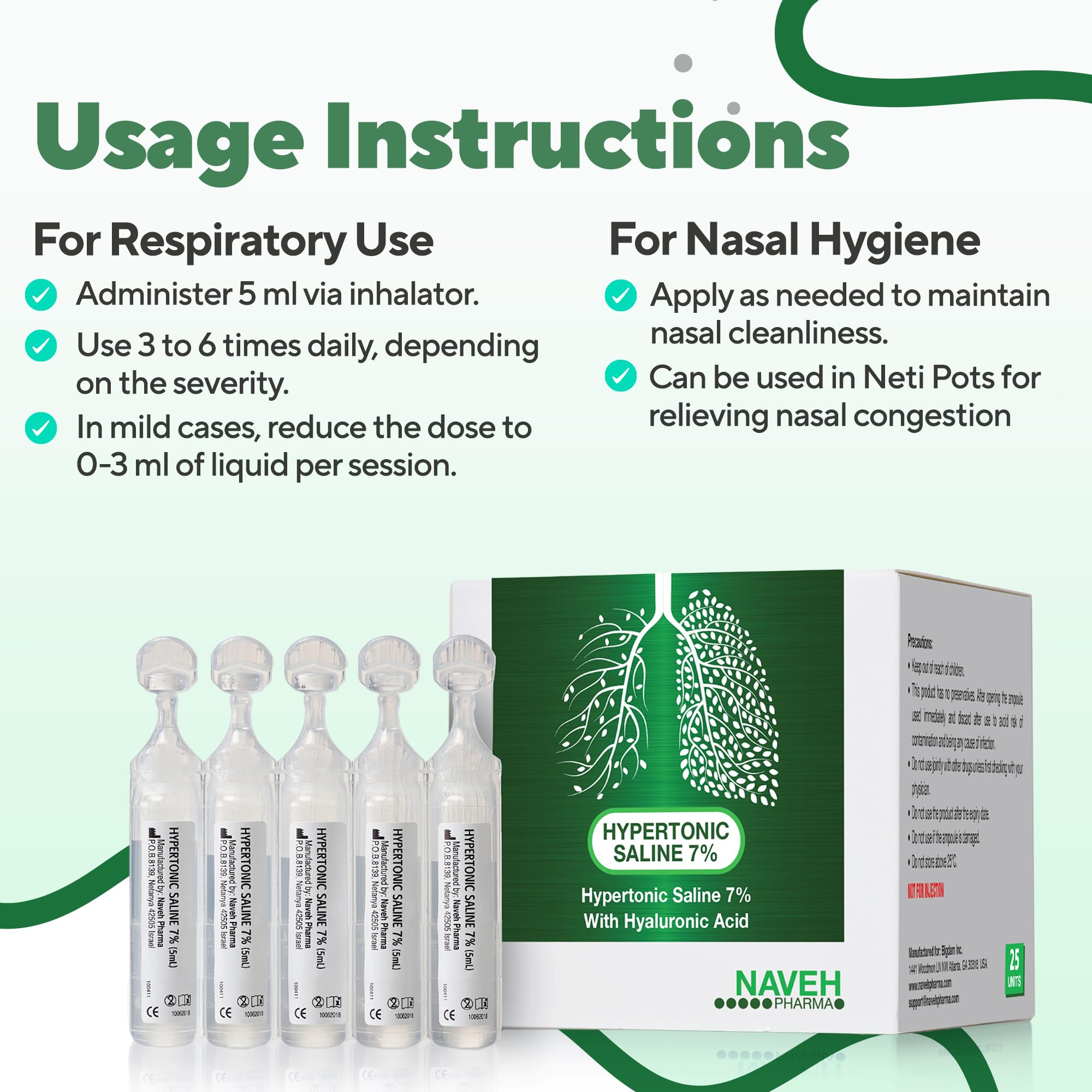 NAVEH PHARMA Nebuliz packaging box highlighting single-use ampoules.