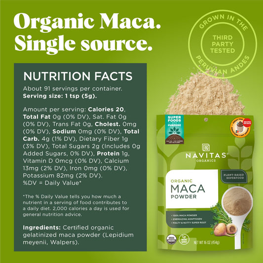 Navitas Organics Maca Powder scoop; easy measurement for daily routines.