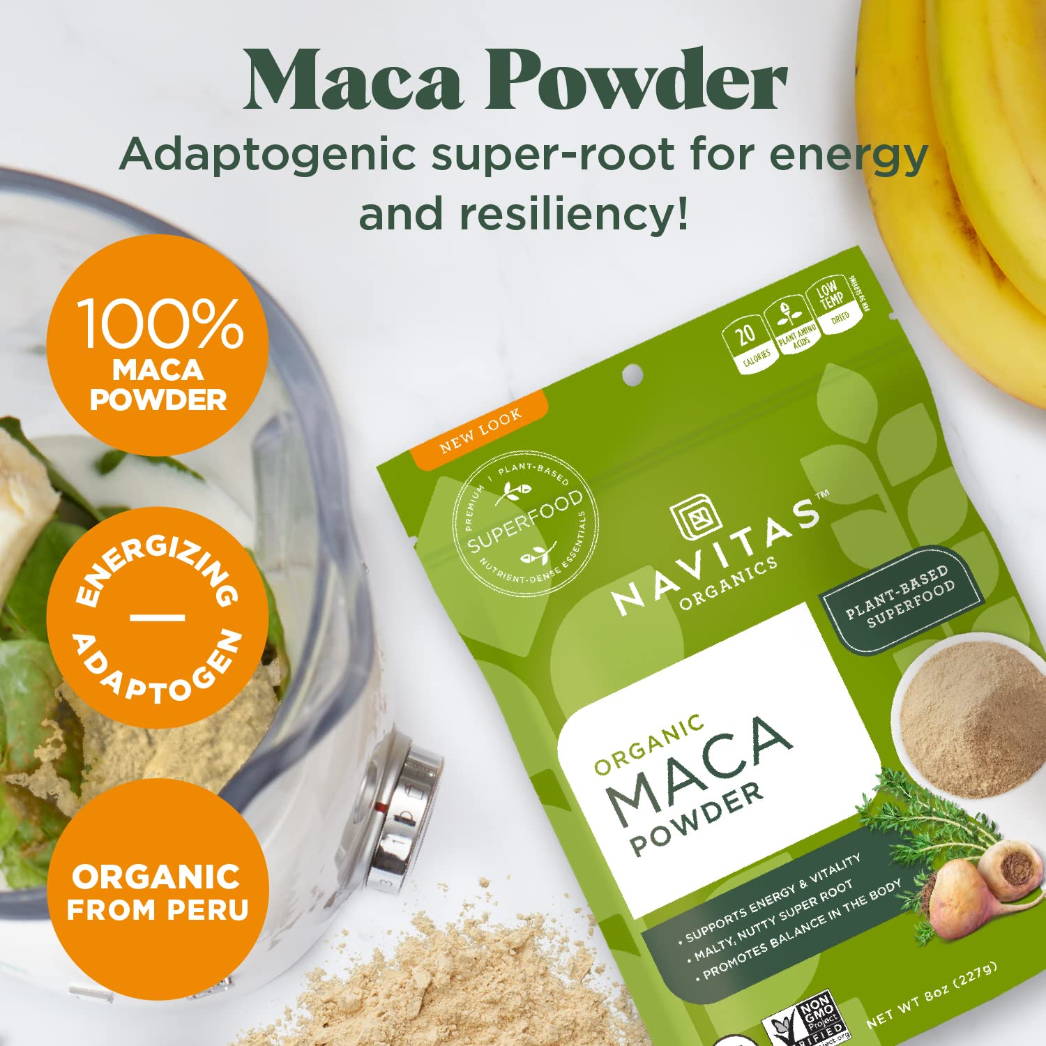Navitas Organics Maca Powder warm latte; versatile adaptogen for cozy drinks.