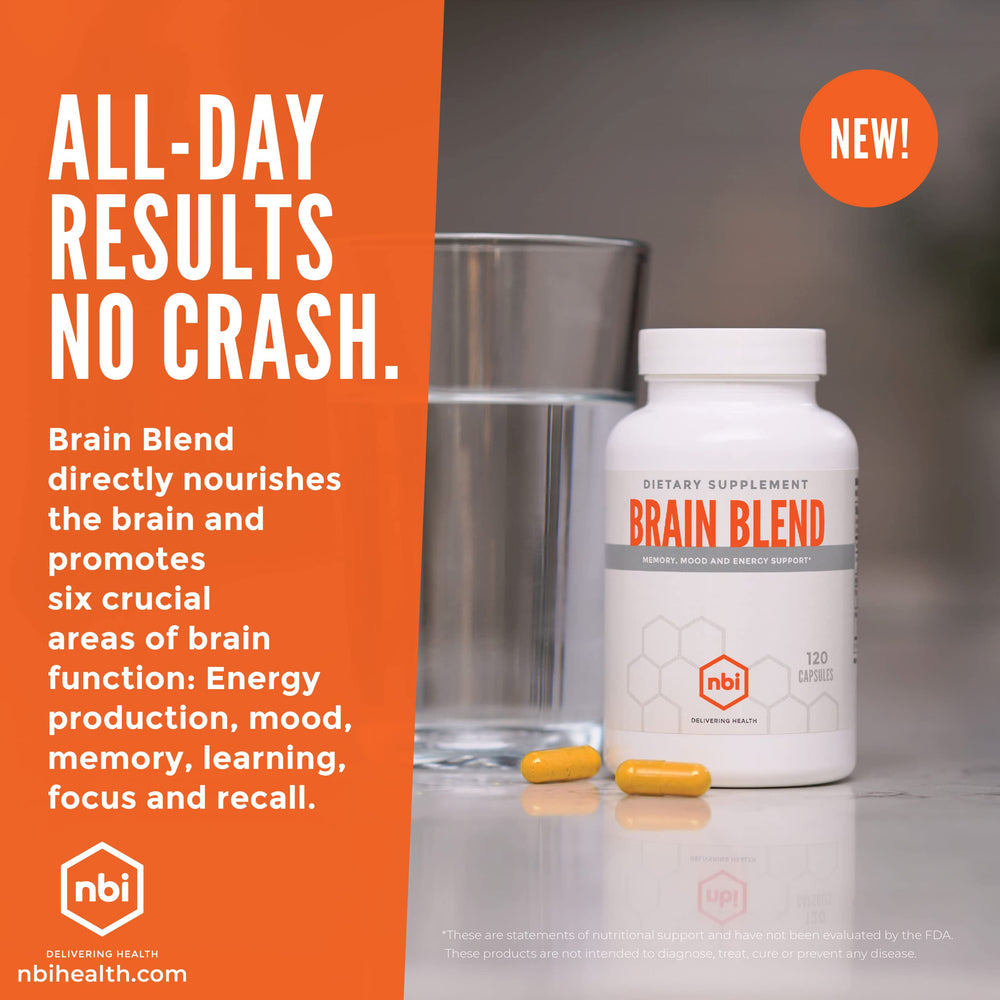 Turmeric powder highlight inside NBI Brain Blend formulation for natural support