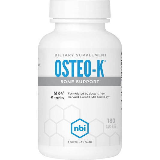 NBI Osteo-K bottle front showcases a complete bone support formula for daily use.