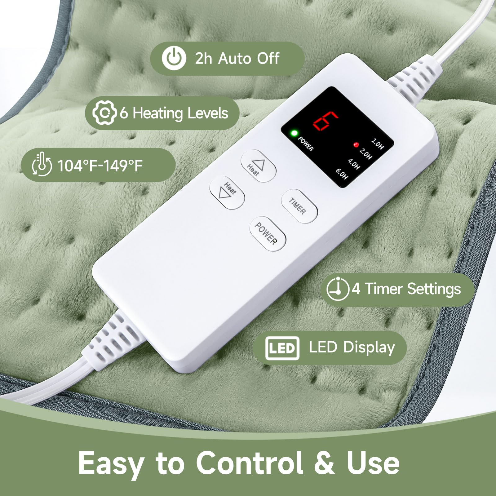 NBKLS heating pad features four timer options for convenient sessions
