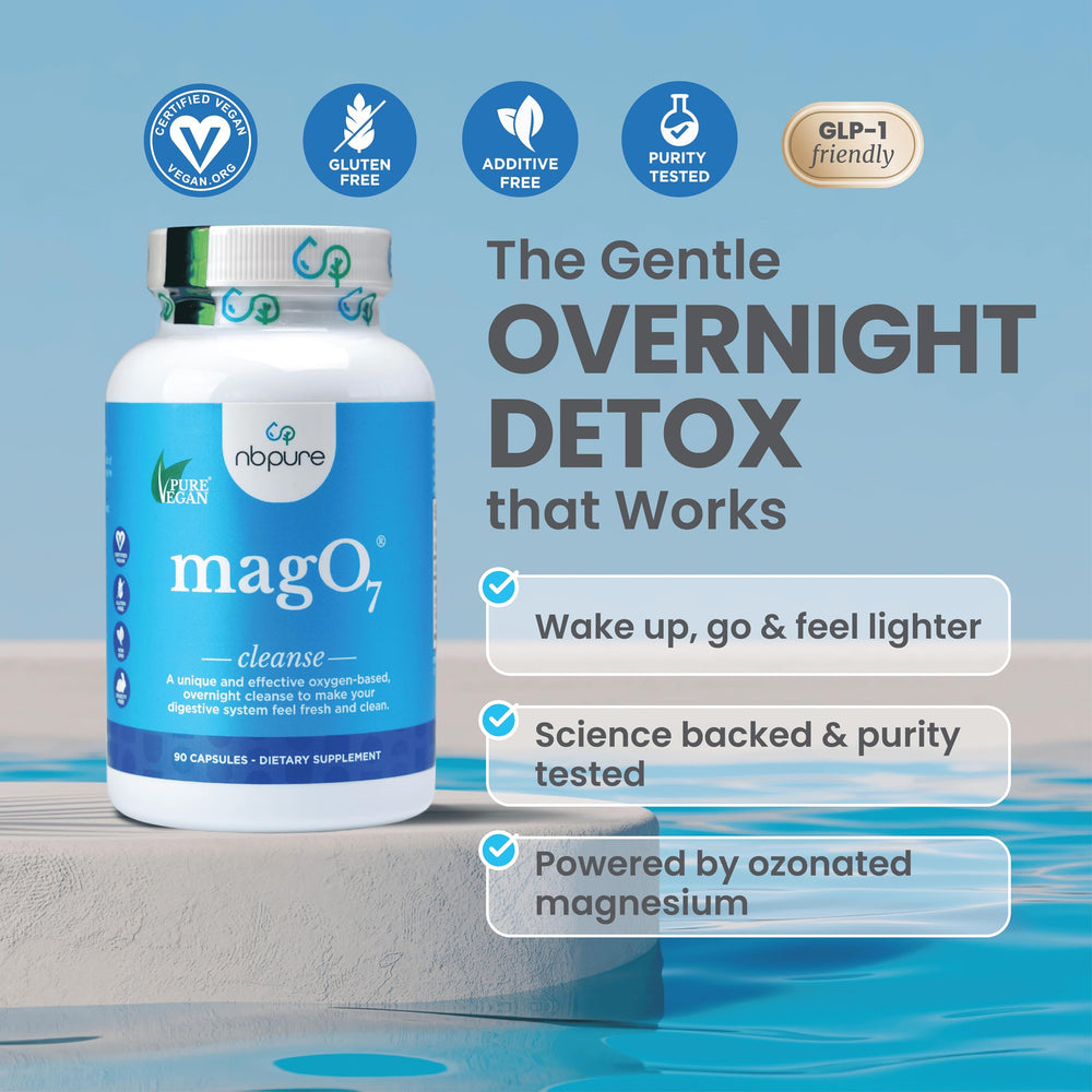 nbpure MagO7 digestive reset capsules ready for travel and routine gut support.