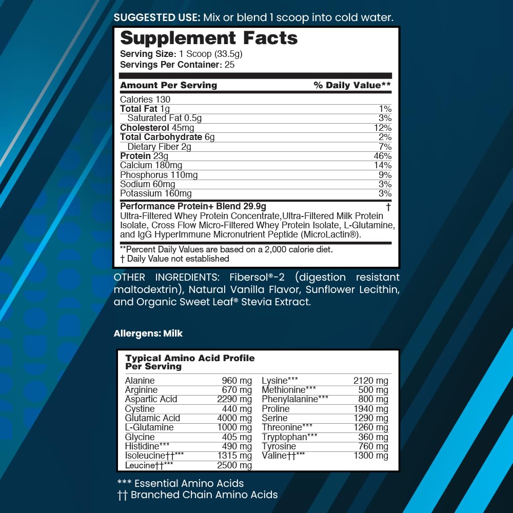 nbpure Performance Protein+ Vanilla tub back-label highlights ingredients for clean nutrition