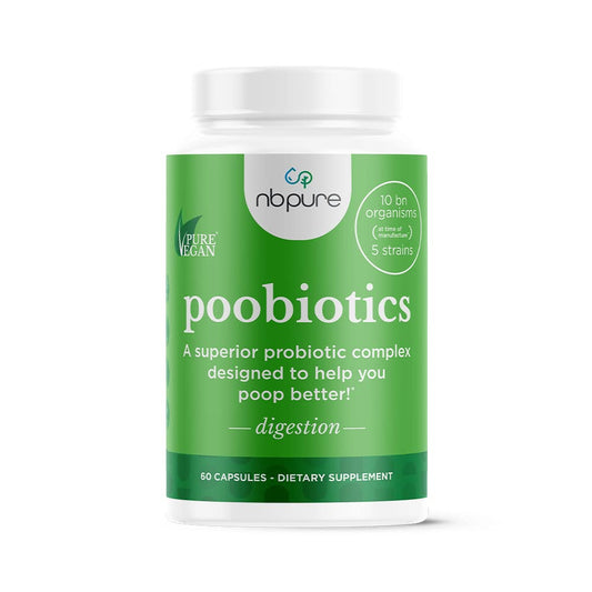 nbpure Poobiotics regularity bottle helps support steady digestion and routine daily bowel movements.