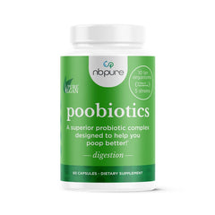 nbpure Poobiotics regularity bottle helps support steady digestion and routine daily bowel movements.