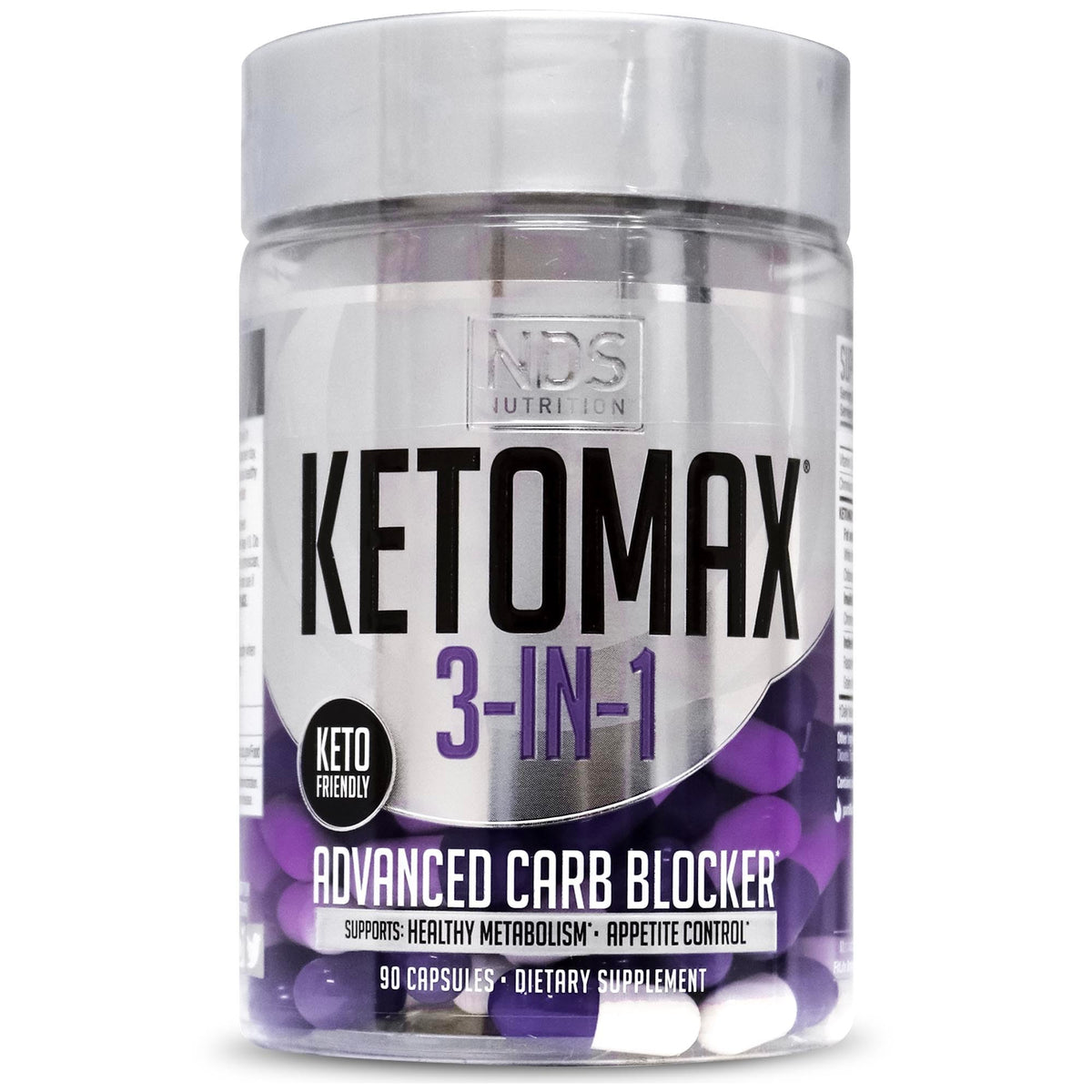 NDS Keto-Max Advanced bottle with capsules for on-the-go support and carb control