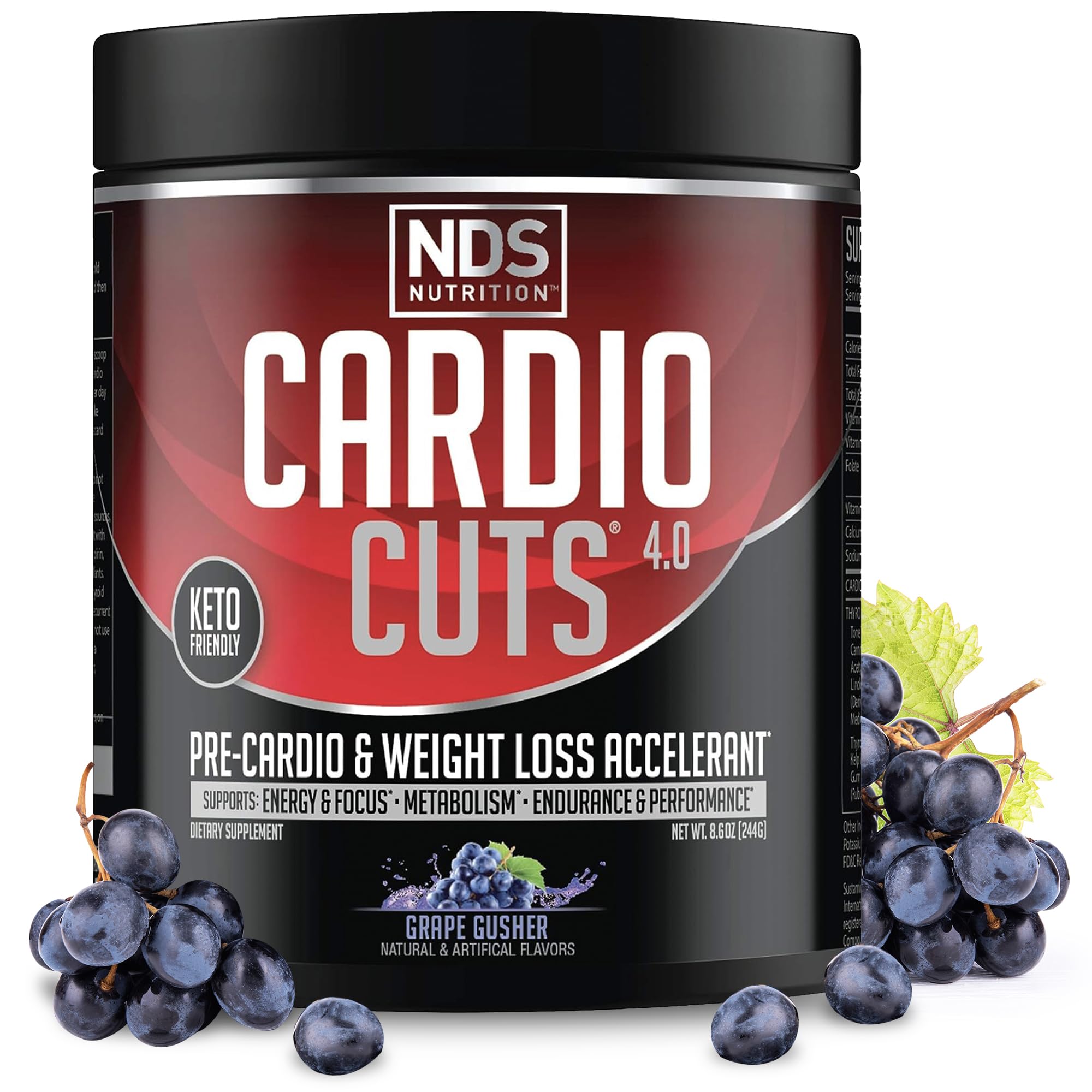 NDS Nutrition Cardio Cuts 4.0 in Grape Gusher tub for pre-workout energy and focus.