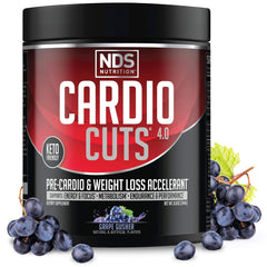 NDS Nutrition Cardio Cuts 4.0 in Grape Gusher tub for pre-workout energy and focus.