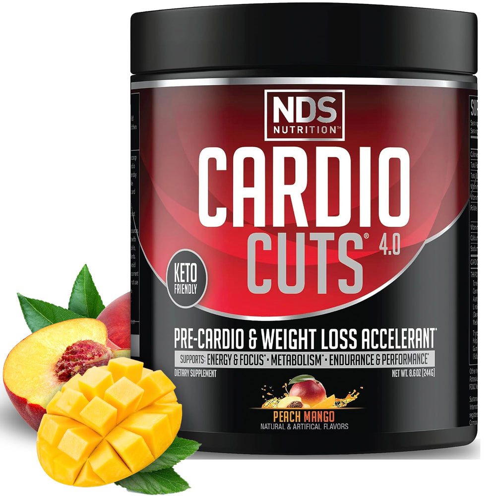 NDS Nutrition Cardio Cuts 4.0 Peach Mango pour shows a refreshing pre-workout boost.