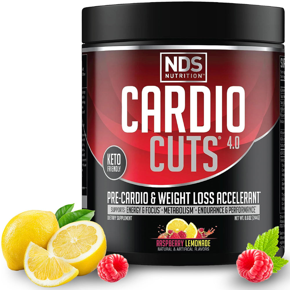 NDS Nutrition Cardio Cuts 4.0 Raspberry Lemonade tub ready for pre-workout energy