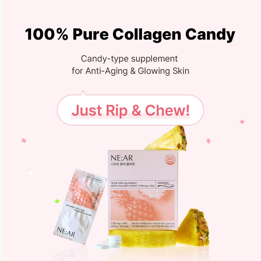 NE:AR Glow Collagen Chews closeup texture reveals chewy pineapple consistency.