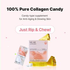 NE:AR Glow Collagen Chews closeup texture reveals chewy pineapple consistency.