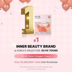 NE:AR Glow Collagen Chews pineapple pack-front highlighting convenient daily use.