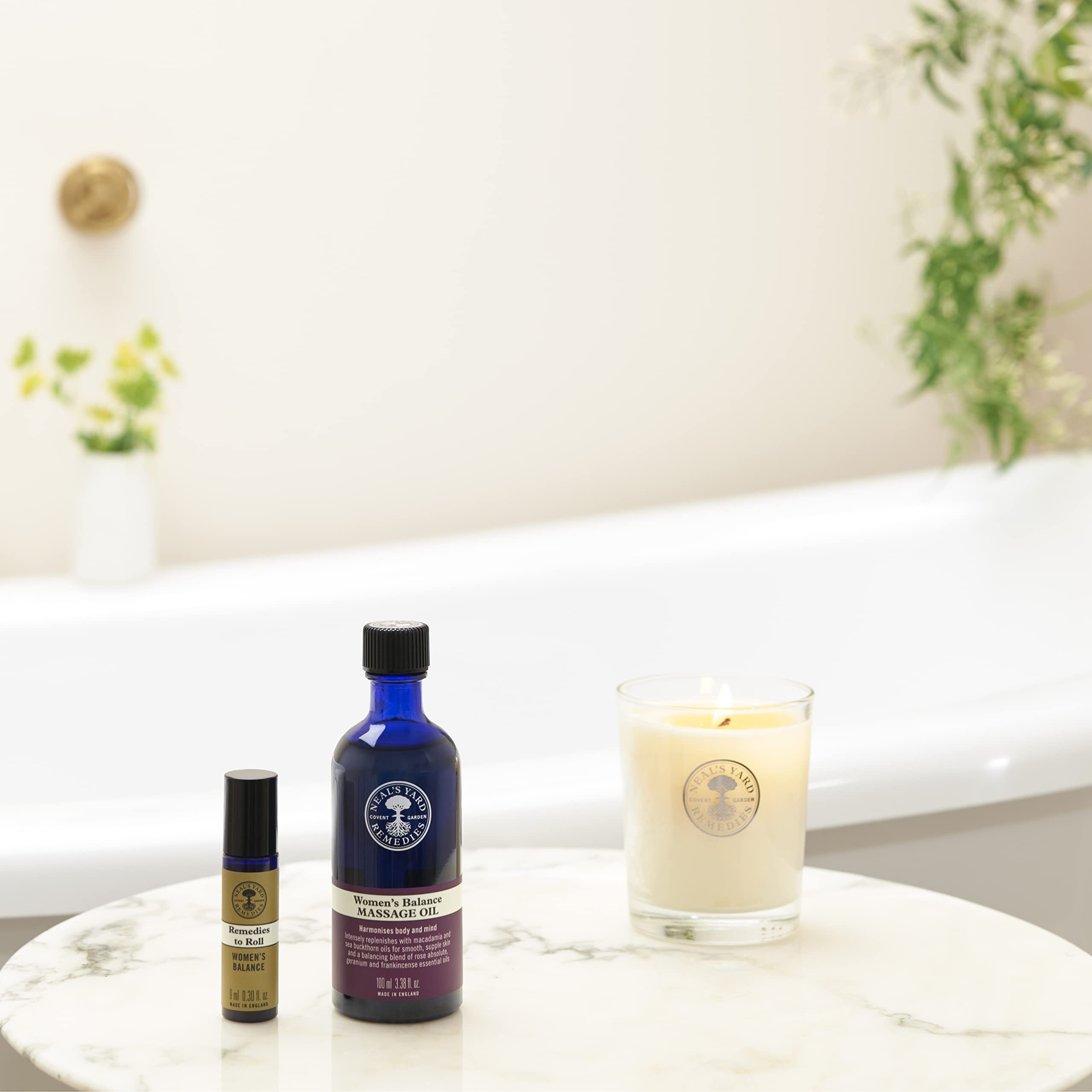 Recyclable glass bottle from Neal's Yard Remedies supports sustainable routines