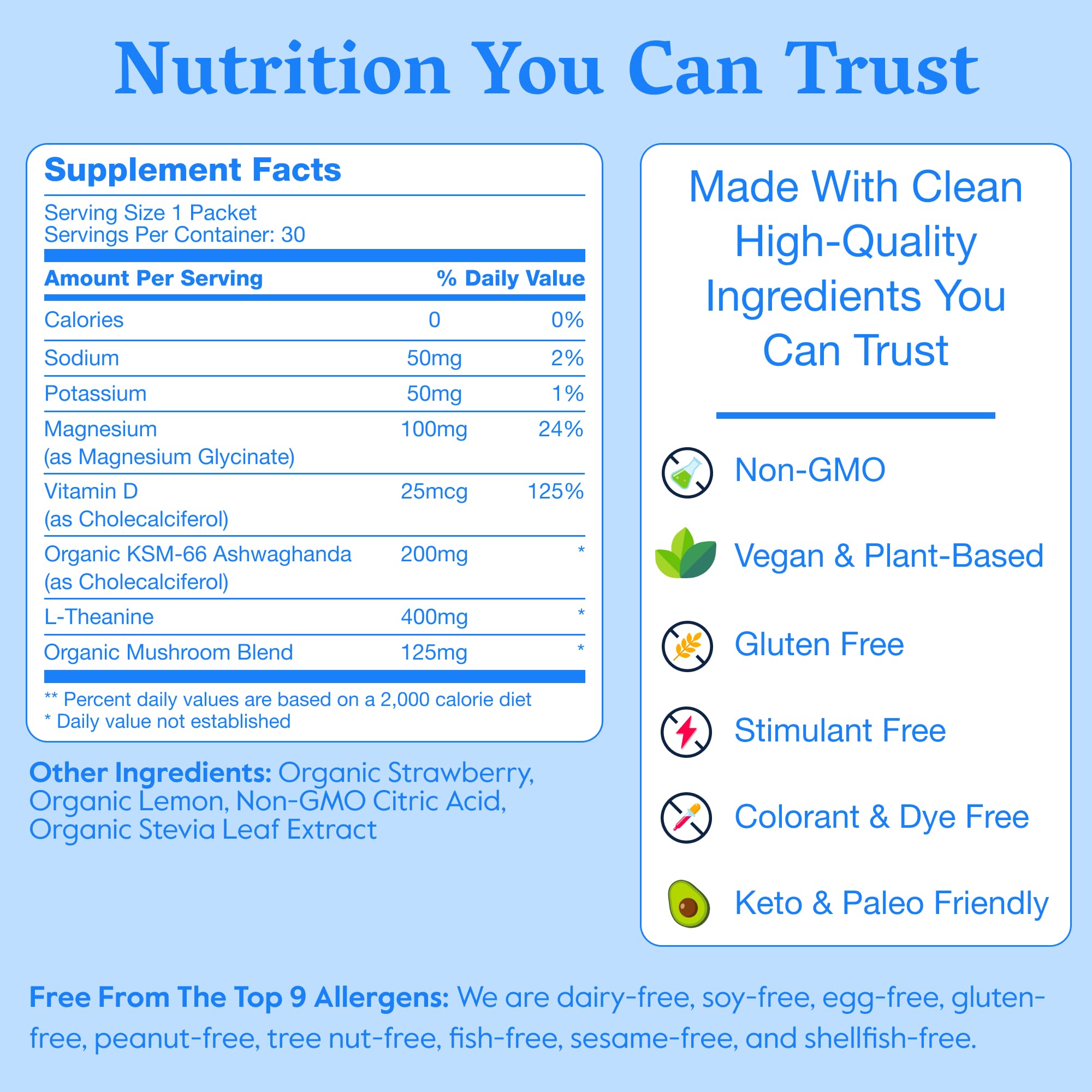 Nectar Calm Non-GMO label emphasizes clean, transparent nutrition.