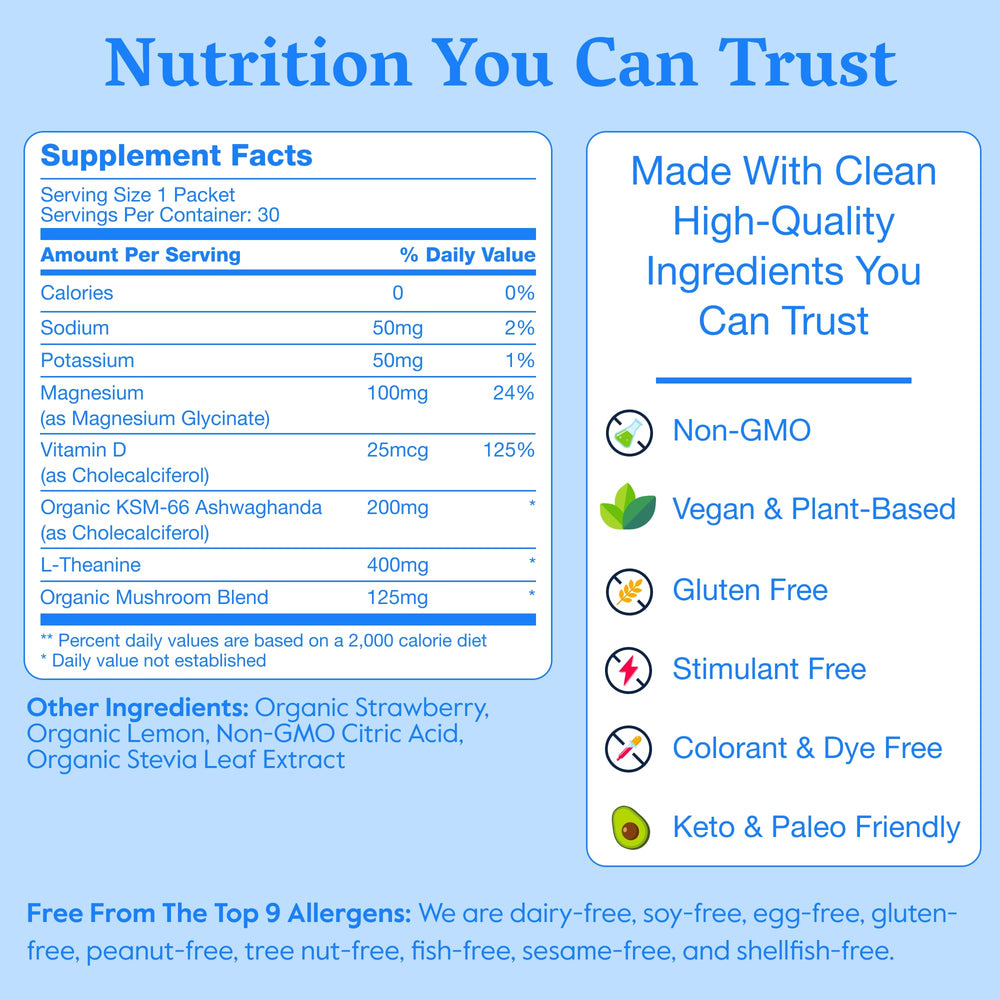 Nectar Calm Non-GMO label emphasizes clean, transparent nutrition.