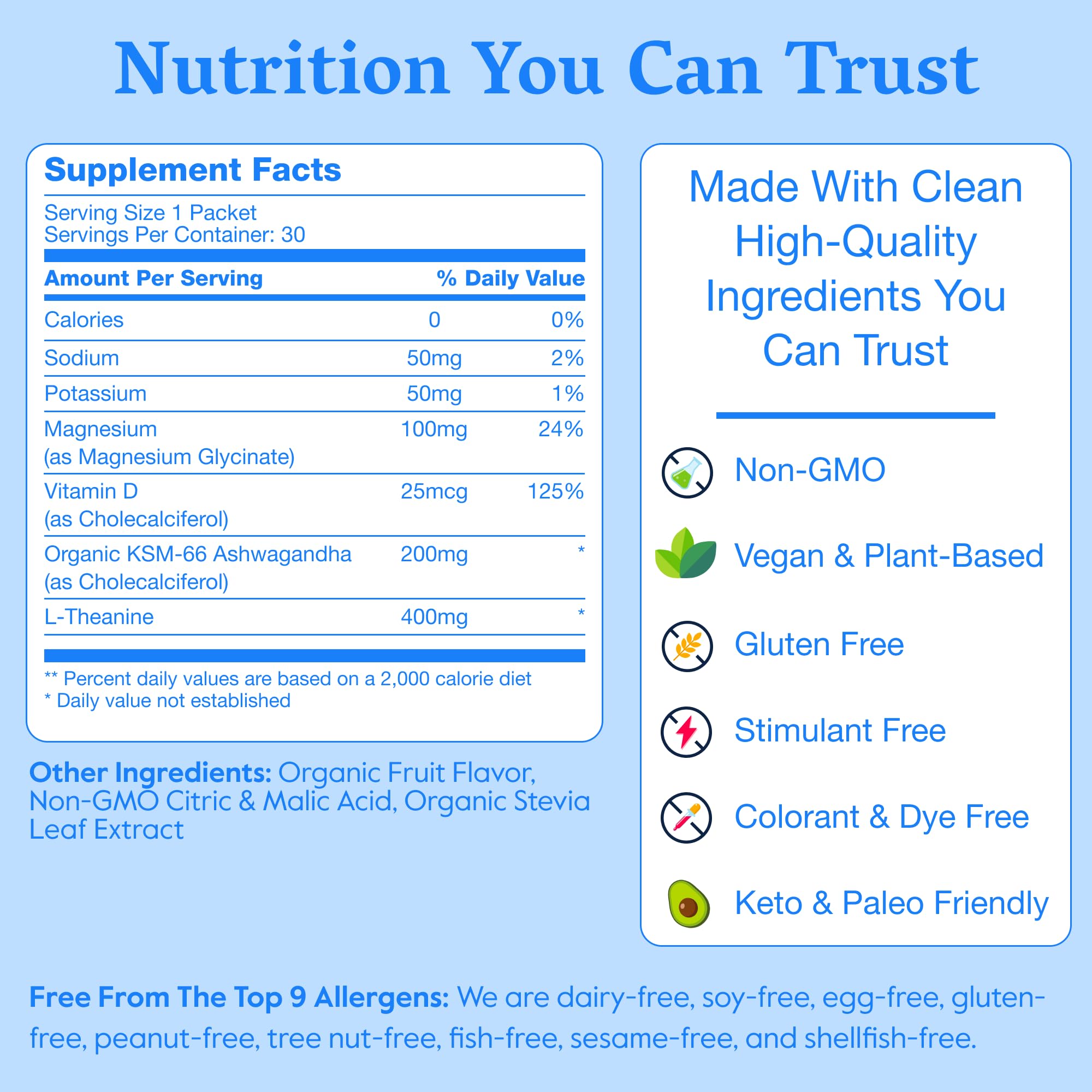 Nectar Calm sugar-free non-GMO label appeals to clean ingredients.
