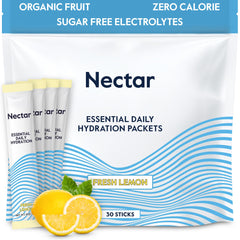 Nectar Hydration Packets lemon packaging shows clean label and convenient daily electrolyte support