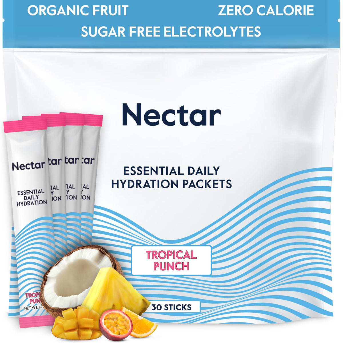 Nectar Hydration Packets Tropical Punch front view for fast daily hydration.