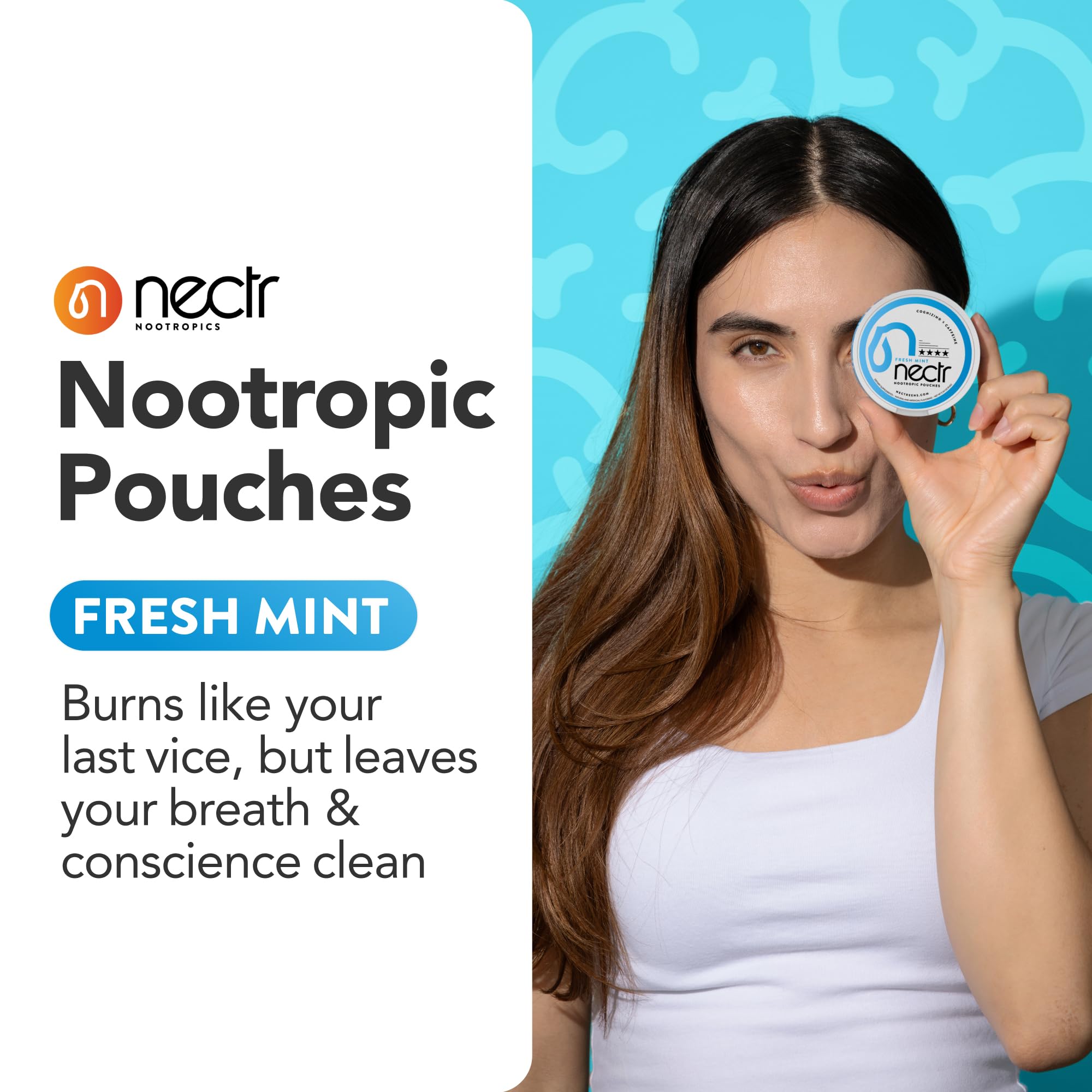Open Nectr pouch illustrating discreet mint energy use on the go