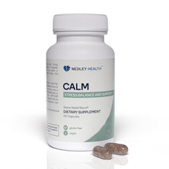 Nedley Health Calm capsules ready to support daytime mood and stress management.