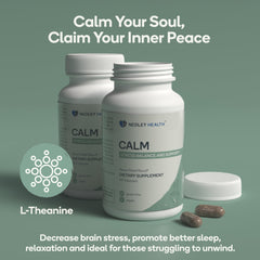 Person taking Nedley Health Calm capsules during morning routine.