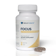 Nedley Health Focus bottle front communicates premium cognitive support for daily tasks.