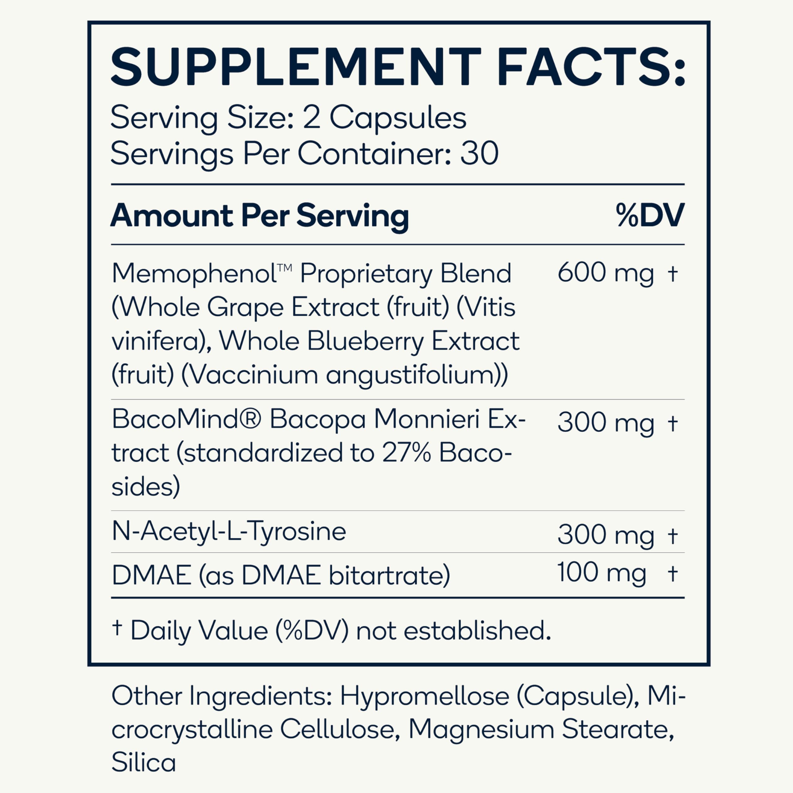 Nedley Health Focus N-acetyl-l-tyrosine and DMAE ingredients listed for cognitive support.