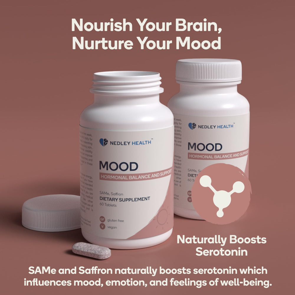 Nedley Health Mood bottle side with dosage information for consistent use.