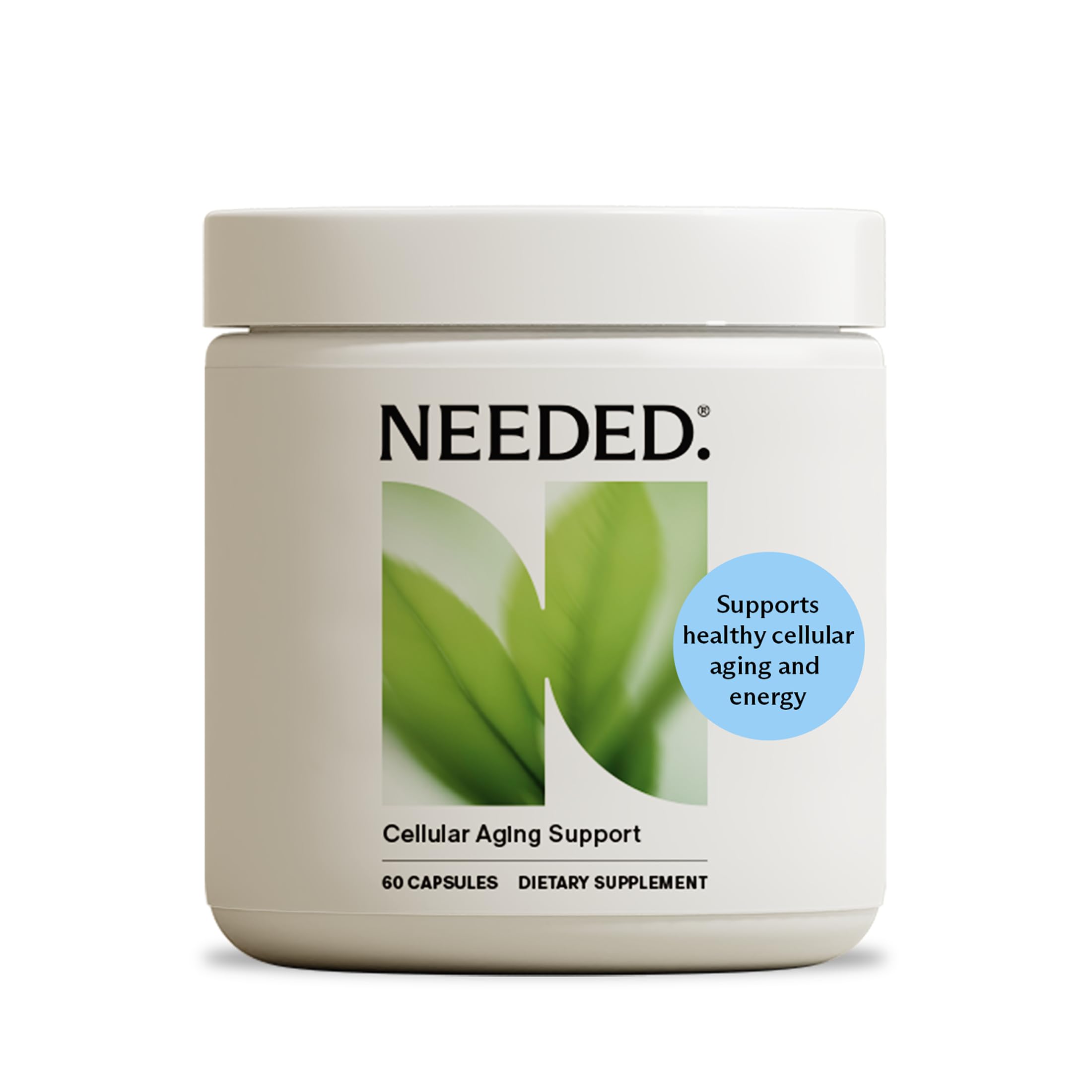Needed Cellular Aging Support bottle with capsules promoting cellular energy.