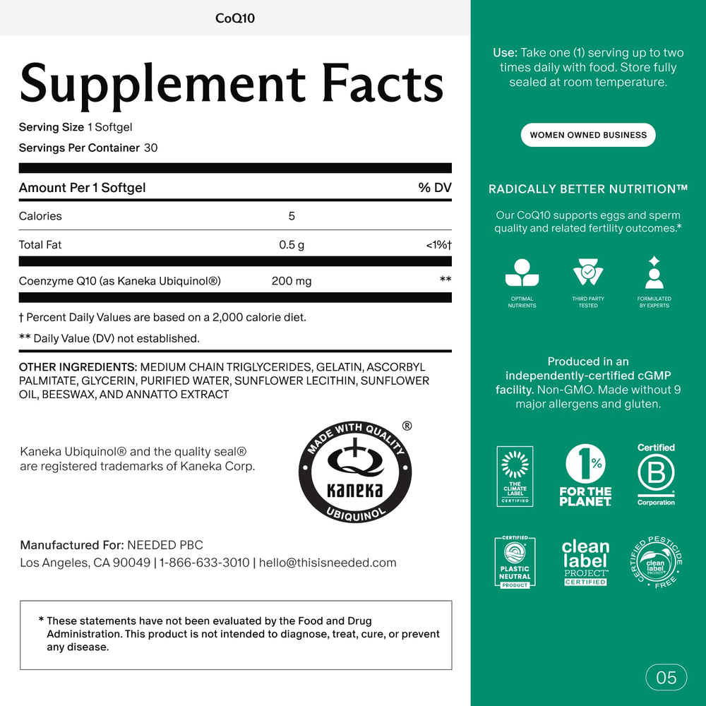 Needed CoQ10 200mg softgel pour shows easy daily dosing.