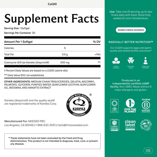 Needed CoQ10 200mg softgel pour shows easy daily dosing.