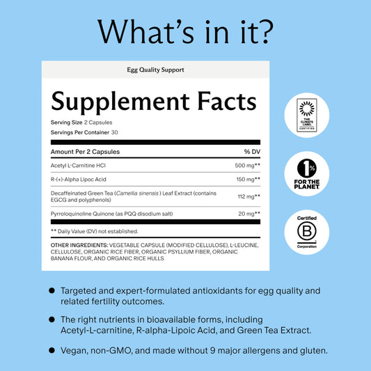 Needed Egg Quality Support capsules close-up highlighting easy-to-swallow form.