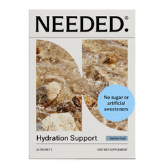 Needed Hydration Packets variety on table with real fruit flavor for daily use