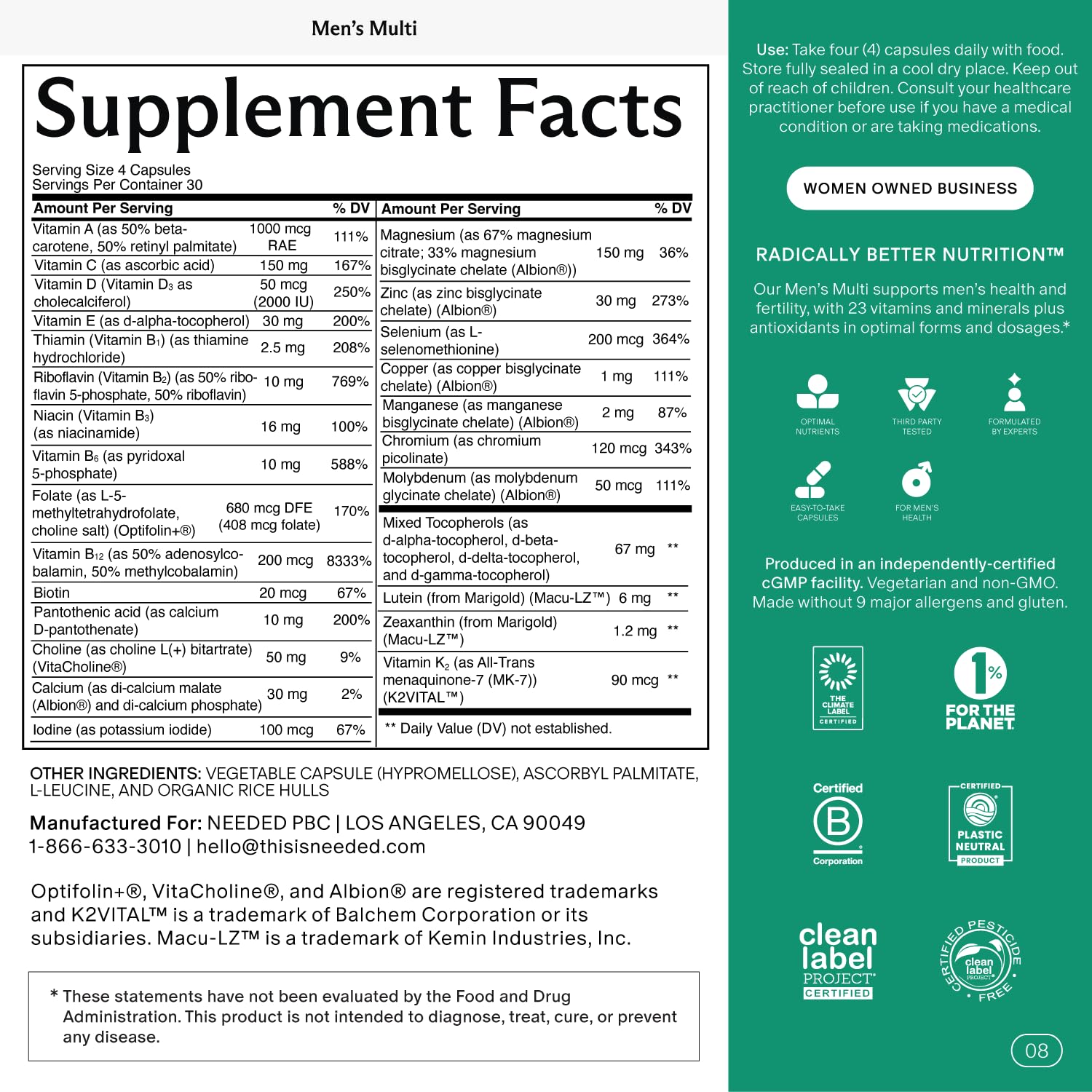 Needed multivitamin men capsules close-up highlights a practical daily dose