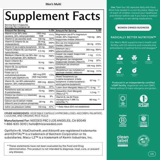 Needed multivitamin men capsules close-up highlights a practical daily dose