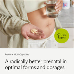 Needed Prenatal capsules close-up emphasizing 26 nutrients for before and during pregnancy.