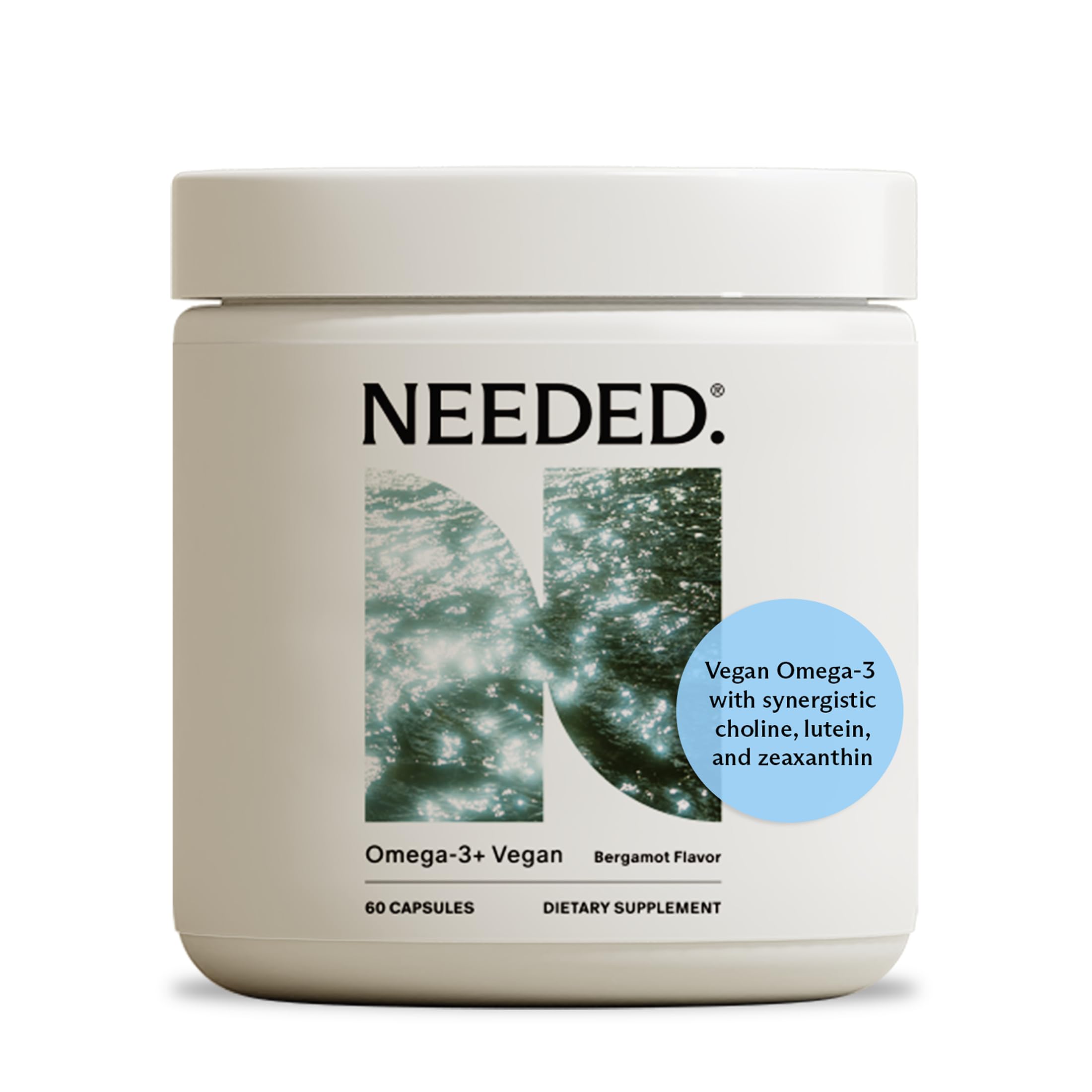 Needed Prenatal Omega-3 microalgae softgel close-up highlights vegan DHA and EPA