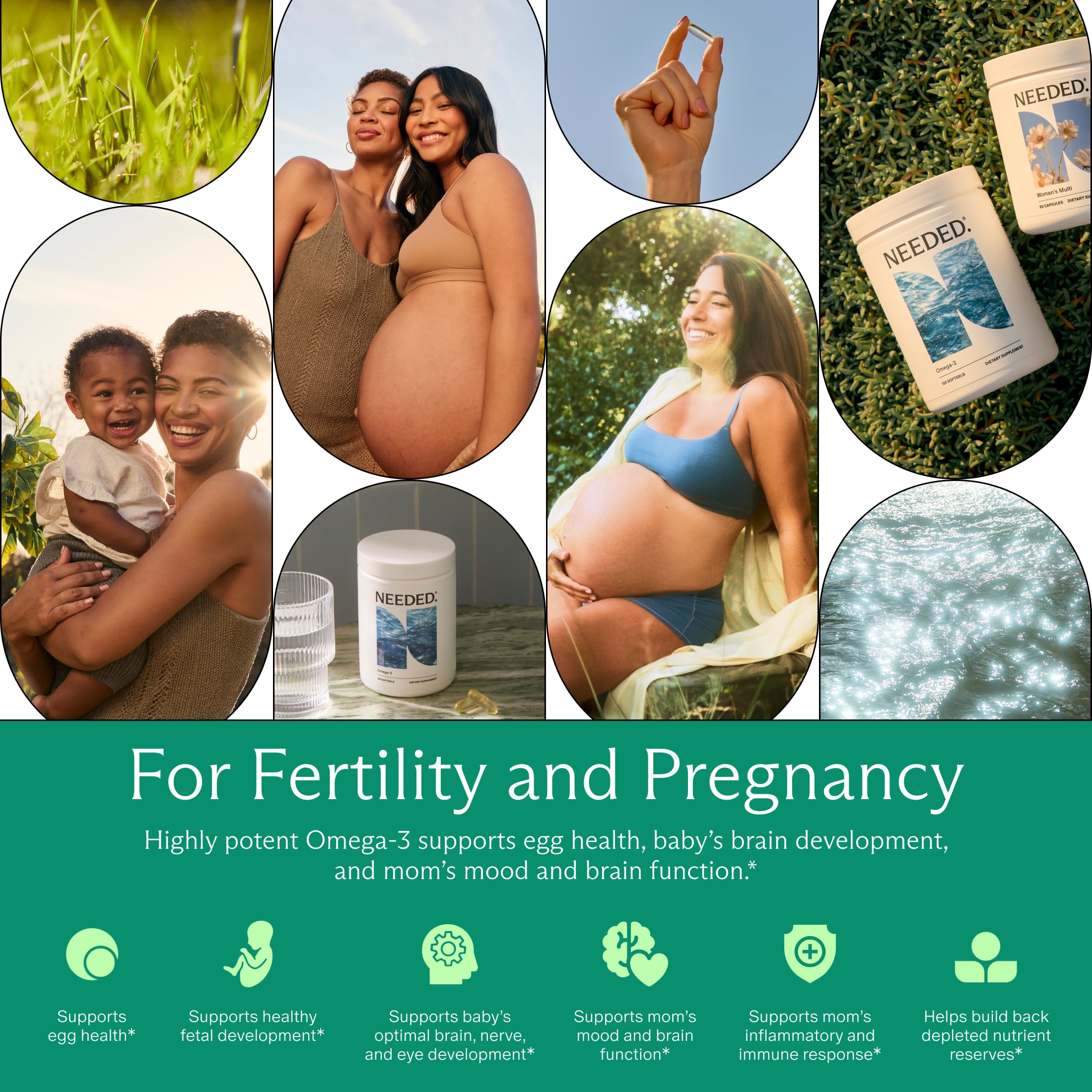 Needed Prenatal Omega-3 sustainable certification badge signals responsible sourcing.